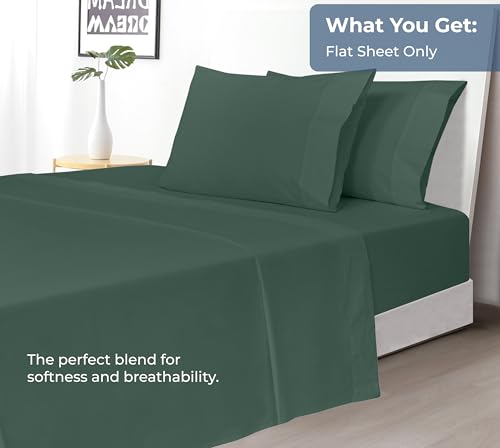 Image of Royale Linens 100% Organic Cotton Full Flat Sheet Only - Super Soft - Percale Top Sheets - Full Flat Sheet Sold Separately - Breathable, Cool & Crisp Sheets Only (81 inch x 96 inch, Hunter Green)