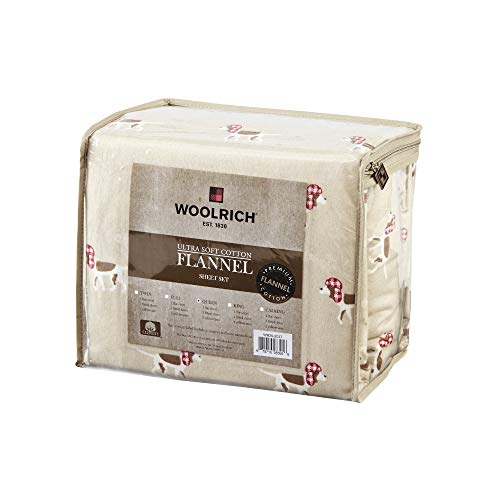 Image of Woolrich Cotton Sheet Set Cottage Charms Print, 100% Cotton Flannel Sheets Warm & Fuzzy Bedding Set Cal King Size Sheets, Fitted Pocket Fits Up to 14 inch Mattress, Cal King Tan Dog, 4 Piece