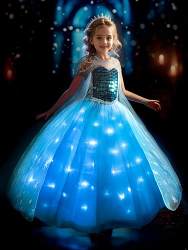 UPORPOR Princess Dresses for Girls, Light Up Princess Costume Dress Up Clothes for Girls Halloween Costume Christmas Birthday Party