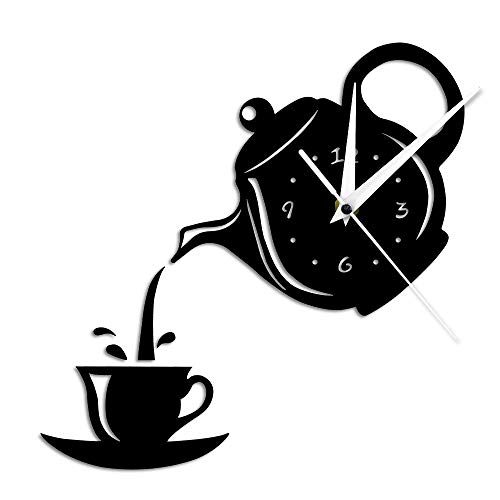 The Geeky Days Diy Teapot And Cup Design Acrylic Mirror Modern Wall Clock Tea Kettle Hanging Watch Kitchen Decor cover