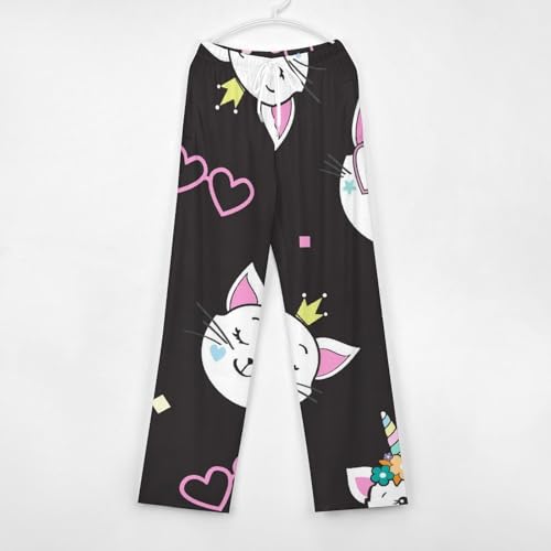 Vêtements de nuit femme bas pyjama long chat licorne taille S - 4