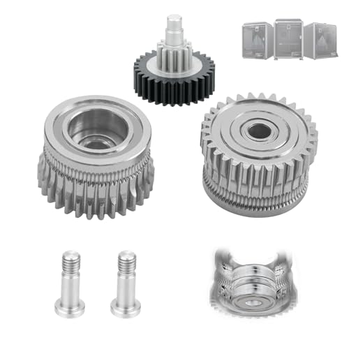 Upgrade k1 Max Extruder,k1 Double Bearing Gear Upgrade Kit Hardened Steel DLC Silver+Reduction Gear,All Metal Filament Drive Extruder Gear,for K1 / K1 Max / K1C 3D Printer Accessories Parts