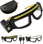 Led Safety Glasses with Lights, 5 Lighting Modes, Rechargeable 800mAh Battery, Sensor & Touch Control Yellow Mechanics Glasses for Night Cycling Runnin Camping Fishing Adventures
