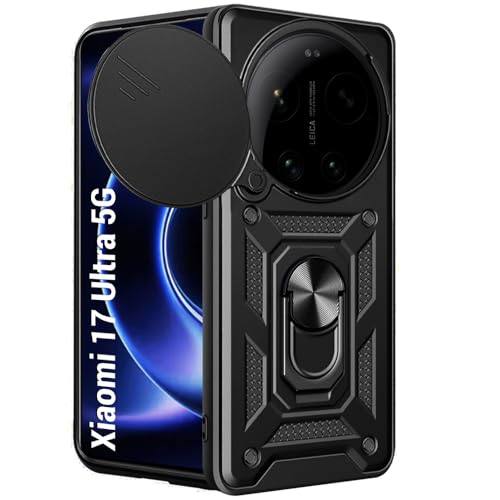 Image of TheGiftKart Tough Armor Bumper Back Cover Case for Xiaomi 17 Ultra 5G | Kickstand & Ring Holder | 360 Degree Protection Back Cover Case for Xiaomi 17 Ultra 5G (PC & TPU, Rotating Camera Cover, Black)