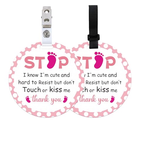 Image of BEUNITONE 2 Pack Foot Print Do Not Touch Signs Stroller Tag Cute No Touching or Kissing Car Seat Signs Stop Touching Safety Sign Carseat Tags for Carriage Stroller Backpacks Pregnancy Gift