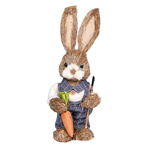 Easter Bunny Decoration, Standing Straw Bunny Spring Rabbit Figurine Handmade Cute Bunny Ornament Easter Simulation Rabbit For Home Party Tabletop Decor Cover