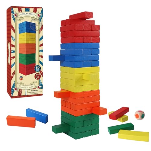 Image of GOTHINK Wooden Blocks Stacking Game with Storage Box, 60PCS Toppling Colorful Tower Building Blocks Balancing Puzzles Montessori Toys Learning Sorting Family Games Educational Toys Gifts for Kids