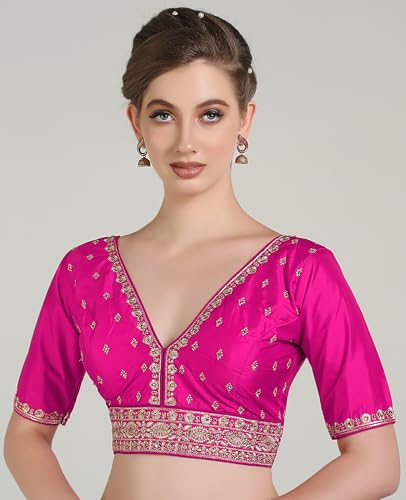 Pujia Mills Woman Embroidery Work Half Sleeve Readymade Blouse for Women