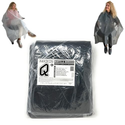 AQASKIN Capas desechables de peluquería de TNT 30 g/m2 – Descuentos cantidad, embaladas individualmente – Dimensiones 130 x 120 cm – Paquetes de 20 unidades – Cierre de cinta. (1, Negro)