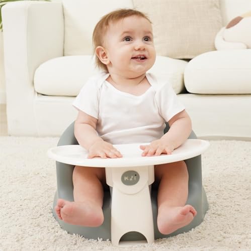 Image of Portable Soft Baby Floor Seat and Booster Chair for Sitting Up | Baby Sit Up Chair with Removable Tray for Feeding & Activity | Developed with Physical Therapists & Safety Strap Harness(Cool Grey)