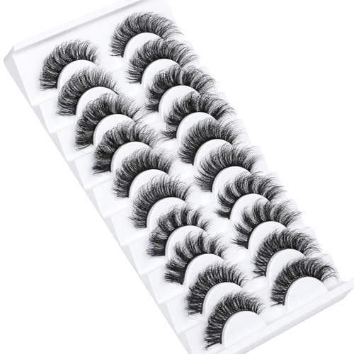 Alicrown Hair Mink Lashes Fluffy 5 Styles False Eyelashes Strip Wispy Fake Eyelashes Thick Volume 18Mm Long Faux Mink Eye Lashes Pack 10 Pairs Dramatic Reusable Handmade D Curl Eyelashes Alicrown thumb #4
