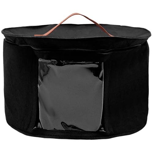MEIYAXINWIN Cajas para Sombreros Redondas, Cajas Redondas Grandes para Sombreros de Tela con Tapa y Cremallera Asa de Cuero Ventana Transparente Caja para Sombrerera, 42 x 26 cm (Negro)