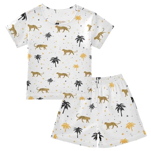 Vdsrup Leopard Print Summer Pajamas Set Short Cotton White Sleepwear 2 Piece Unisex 5Y