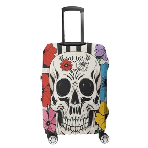 Skeleton And Flower Black And White Luggage Cover Washable Elastic Suitcase Cover, Anti Scratch Personalized Suitcase Protectors, Fashion Baggage Covers For Travel4