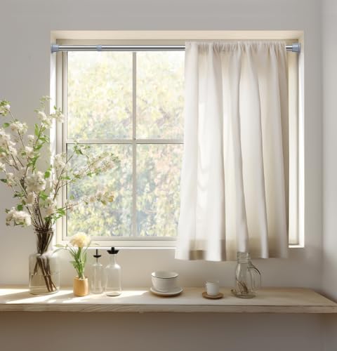 Image of AIZESI Silver Spring Tension Curtain Rod, 31-77in, Adjustable, No-Drill | Adjustable No Dril