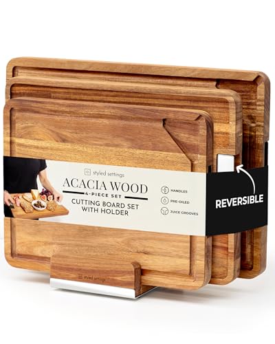 Set 4 piezas tabla de cortar madera acacia con soporte miniatura 1