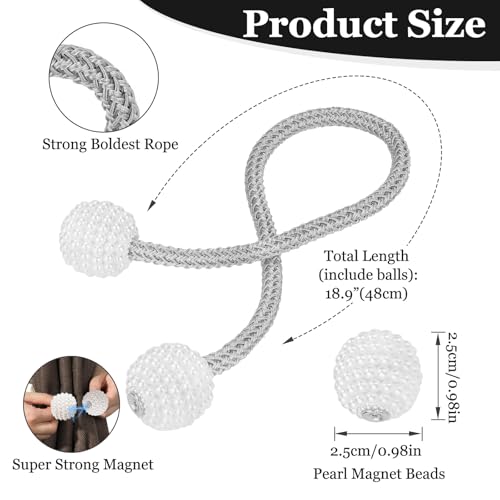 Image of 4Pack Magnetic Curtain Tiebacks, Curtain Tiebacks Buckles Holdbacks Holder Hooks Clip,Decorative Drape Handmade Curtain Tie Back(Grey)
