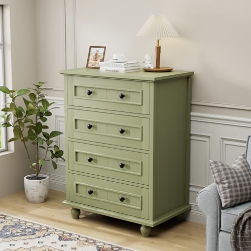 Image of 4 Drawer Dresser for Bedroom, 35'' Tall Storage Chest of Drawers, Green