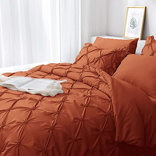JOLLYVOGUE Queen Comforter Set 7 Pieces, Burnt Orange Bed in a Bag Comforter Set for Bedroom, Bedding Comforter Sets with Comforter, Sheets,Ruffled Shams & Pillowcases
