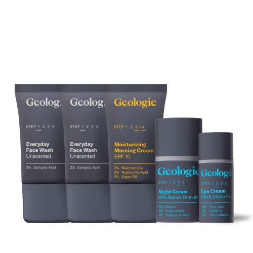 Geologie Complete Sensitive Skincare Routine Award-Winning 4-Piece Daily Skincare Set with Clinically-Proven Ingredients like Retinol, Niacinamide, Hyaluronic Acid, and Salicylic Acid | 90 Day Supply