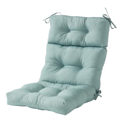 Outdoor Tufted High-Back Chair Cushions, One-Piece Hinged Seat and Back Design, Reversible with 4 Ties, Durable Polyester Fabric, Recycled Fiber Fill - Single, Seaglass