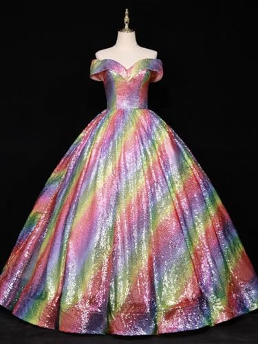 Mollybridal Glitter Sequin V Neck Off Shoulder Ball Gown Quinceanera Dresses Ombre with Sleeve Prom Formal Dress 20253