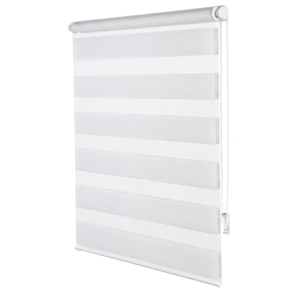 ChYoung No Drill Day and Night Zebra Roller Blinds for Windows Self-Adhesive, Easy Fit Stick on Blinds Light Control Privacy for Bedroom, Kitchen, Bathroom, Door, Office (White, 50W x 160H cm)