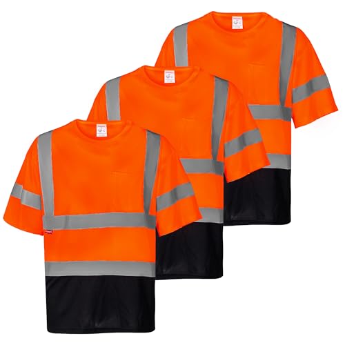 ProtectX High Visibility Short Sleeve Reflective Safety T-Shirt, Men's Heavy Duty Breathable Hi Vis Shirts, Class 2 Type R
