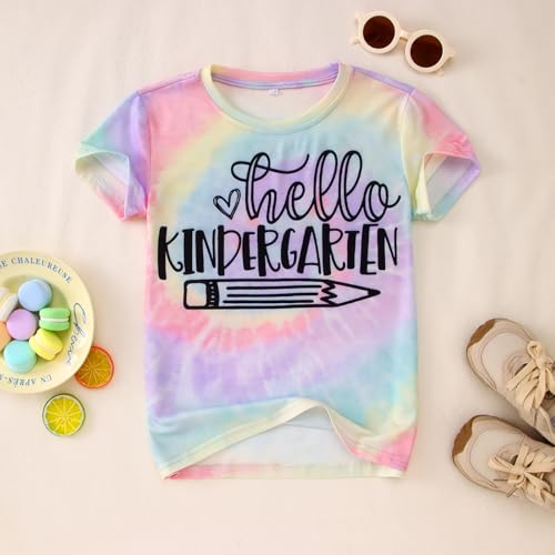 Image of KEKEMI Kid Girls First Day of School Shirt Hello Kindergarten First /Second /Third Grade Tshirt Back to School Tees Tops 4-10Y