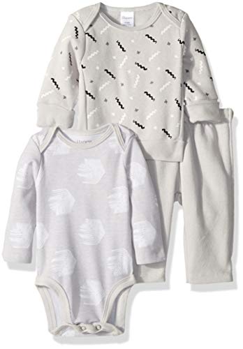 Hanes Ultimate Baby Zippin Fleece Pant with Long Sleeve Bodysuit and Sweatshirt, Grey Fun, 6-12 Months