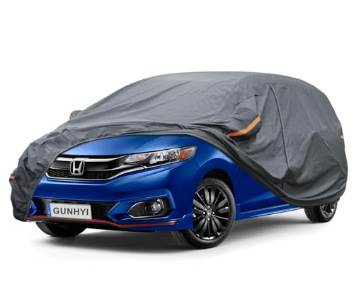 Image of GUNHYI Premium Car Cover Custom Fit Honda Fit, 16 Layers Heavy Duty Car Cover Waterproof All Weather with Zipper Door for Sun Rain Snow Dust Uv Protection
