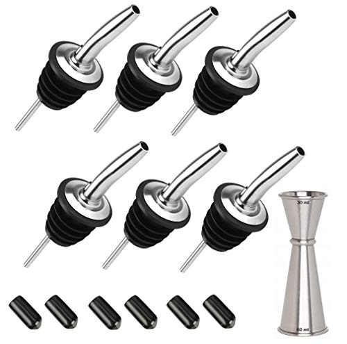 NJ Metal Bottle Pourers, Pouring Spouts for Liquor, Wine and Spirits Perfect for Restaurant, Bar, Hotel, Kitchen use with Black dust Cover and Peg Measurer 30-60 ml: 13 Pcs Set
