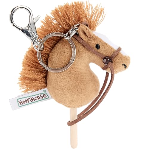 Hoppimals Hoppihorse by Porte-clés Mini Cheval Bâton avec Rênes Réelles – Tête de Cheval en Peluche sur Bâton en Bois – Miniature Hobby Horse
