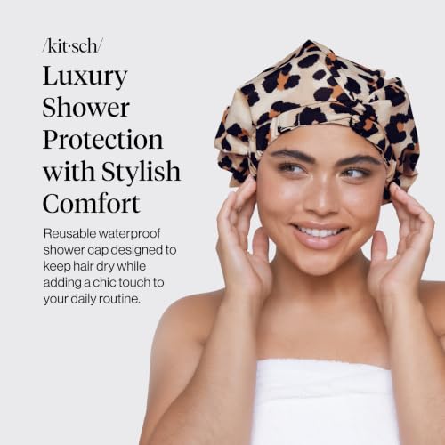 Image of Kitsch Luxury Large Shower Cap for Women - Leopard | Shower Caps for Women Reusable Waterproof - Non-slip, Comfortable Quick-dry Hair Shower Cap for All Hair Types