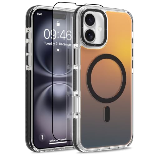 Image of Magnetic Case for iPhone 16 Plus [Compatible with Magsafe] [Cute Fashion Fluorescent Design] [1 Screen Protector] Slim Translucent Matte Case for iPhone 16 Plus 6.7 inch 2024, Black