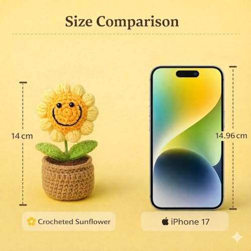 Image of Amazon Brand - Umi Handmade Crochet Flower Pot for Home & Office Decor, Cute Smiling Floral Tabletop Showpiece, Aesthetic Desk Decoration, Unique Gift for Friends Family & Loved Ones (Bloom Yellow)