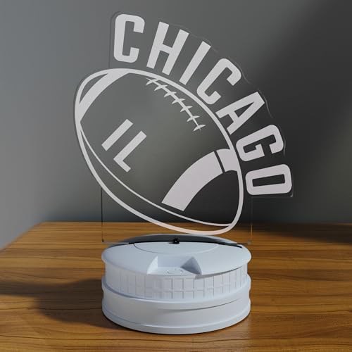 Image of CLORURBANLIVE 3D Football Chicago Night Light 3D Illusion Lamp with Remote Control 16 Color Options Sports Decor Lighting for Fans - Multicoloured OneSize