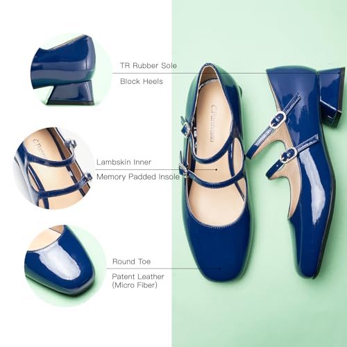 C.Paravano Women's Mary Jane Pumps | Square Toe Low Heel Pumps | Casual Shoes with Adjustable Straps | Slip On Dress Shoes for Work3