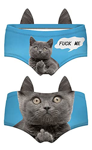 Image of JINKAIJIA Women's Flirty Sexy Funny Naughty 3D Printed Animal Tail Underwears Briefs Gifts With Cute Ears