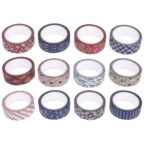 LIOOBO 12ロール 透明で色あせない巻の野球テーマ和風クラフトテープ 手作りスクラップブッキングや手帳装飾に ステッカー代わりにも使え