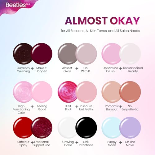 Image of Beetles PRO Summer Gel Polish - Almost Okay Collection, 18 Colors 15ml Salon Polish Set with Base Coat, Glossy & Matte Top Coats, 6 Painting Gel for Nails Tools, UV Nail Lamp Cure Needed