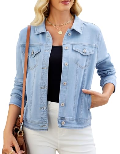 Kedera Women's Crop Denim Jackets Fall 2025 Long Sleeve Button Down Blue Jean Jackets Vintage Trendy Coats