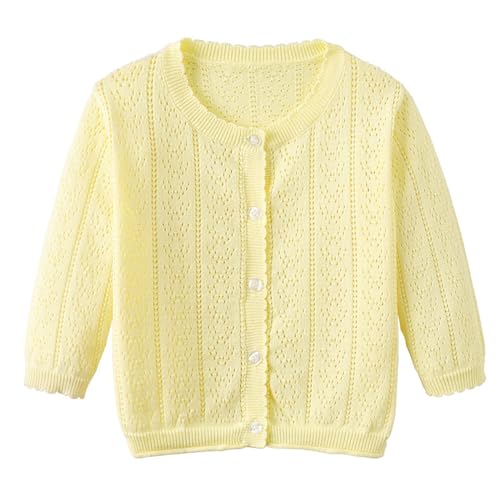 Girls Long Sleeve Sweater Button Open Front Solid Knit Sweater Kids Fall Lightweight Cardigan (Yellow, 18-24 Months)