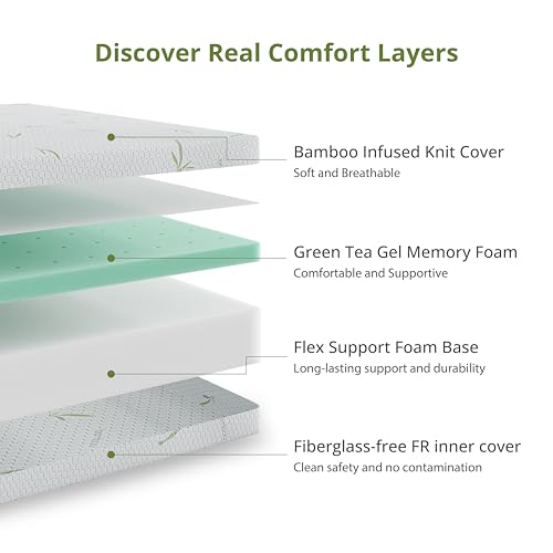 Image of EGOHOME 10 Inch Full Size Mattress, Cooling Green Tea Gel Memory Foam for Pressure Relief, Medium Firm Support, Fiberglass Free, Bed in a Box, CertiPUR-US Certified