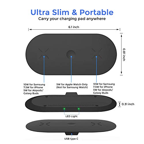 Image of UNIGEN UNIDOCK 300 [Qi Certified] 3 in 1 Wireless 15W Charging Mat Station Compatible with Watch Series 6 /5 /4 /3 /2 /1 Airpod 2 /Pro Phone 12 /11 /11 Pro /11 Pro Max /X /Xr /Xs /8 Plus & Other Qi Devices 