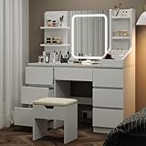 Planche de Haute Qualité et Stable: Cette coiffeuse combine un contreplaqué de haute qualité avec une structure de renforcement en forme de H, rendant la structure globale plus stable. Le dispositif anti-renversement peut connecter fermement la table de toilette au mur, protégeant la sécurité de vous, de votre famille et de vos animaux de compagnie