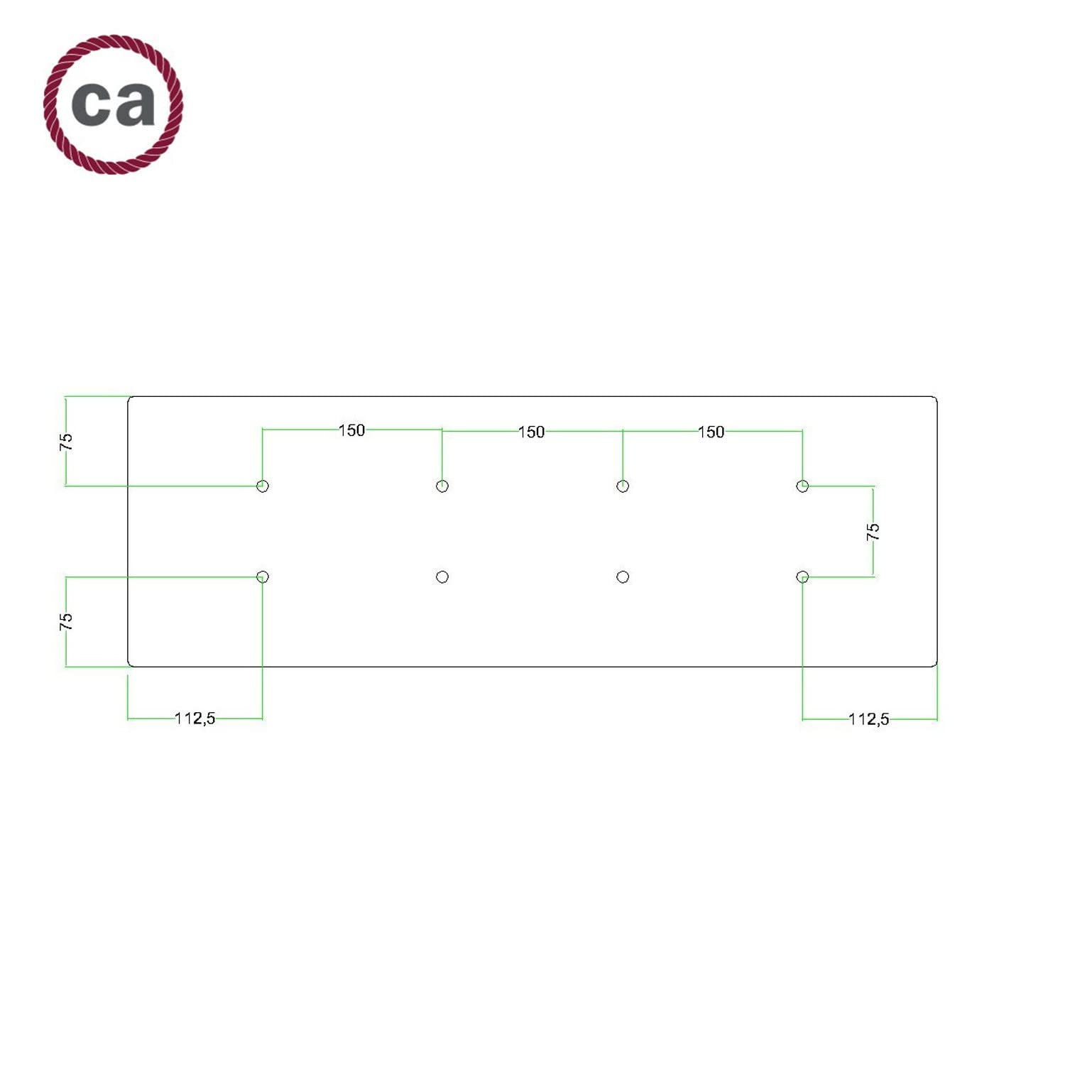 creative cables Rosone XXL rettangolare nero linea Rose-One (serracavo conico, dibond bianco opaco, 8 fori e 6 fori laterali) – Per lampadari e sospensioni multiple