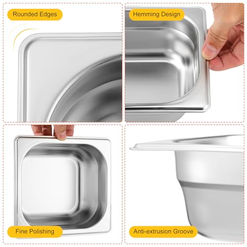 Image of Thenshop 10 Pack 1 /6 Size 2.5 Inch Deep Hotel Pans Stainless Steel Steam Table Food Pan Commercial Metal Food Catering Tray Anti Jam for Hotel Restaurant Buffet Party Supplies(European)