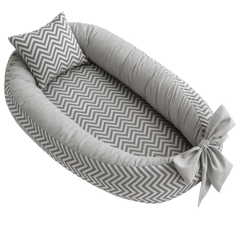 Ninho redutor de berço bebê percal 100% algodão + Almofada Anatomica Estampada Unissex (Chevron Cinza)