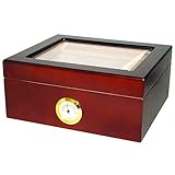 UPGRADE Handmade Cigar Humidor - Cedar Cigar Desktop Box with Humidifier and Hygrometer - Glass Top for 25-50 Cigars